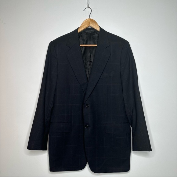 CANALI Black Brown Two Button 100% Wool Blazer Size 50R - Picture 1 of 12